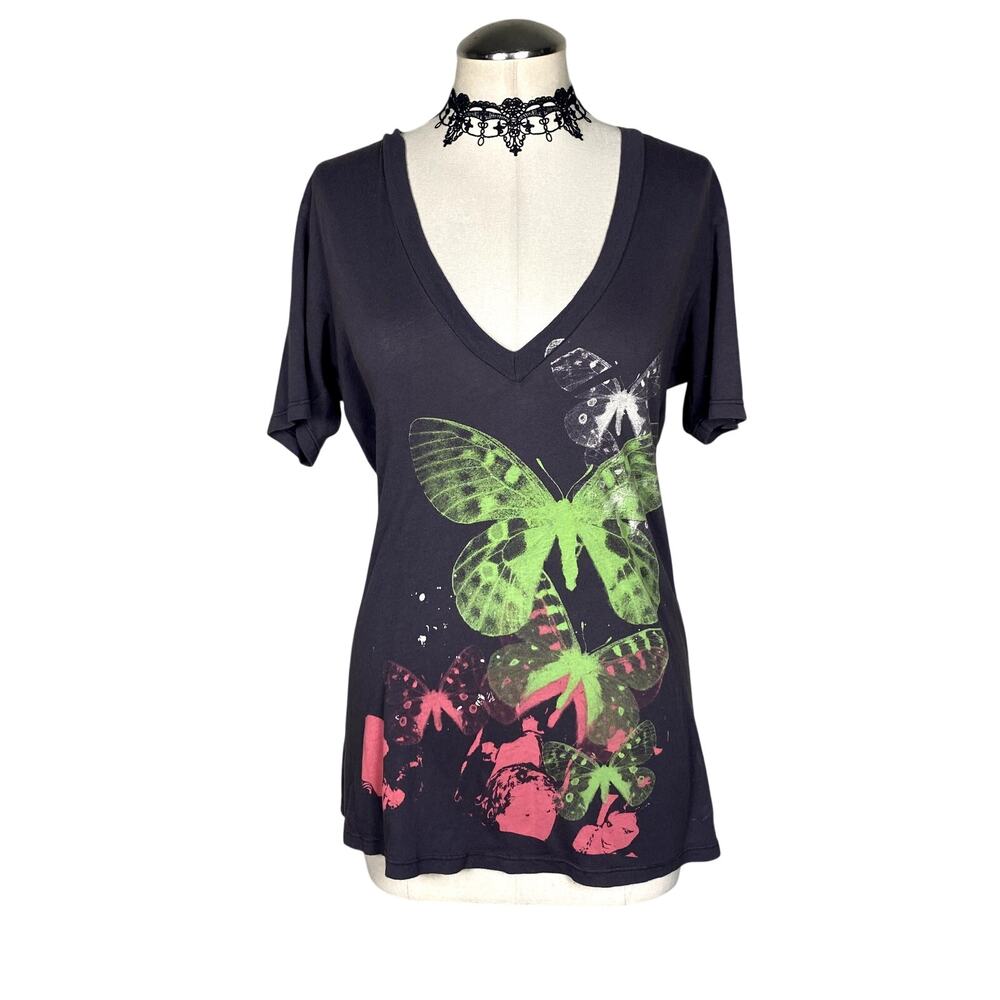 Vtg Y2k Butterfly The Beautiful Ones V Neck Boho Fairy Grunge Baby Tee Sz M